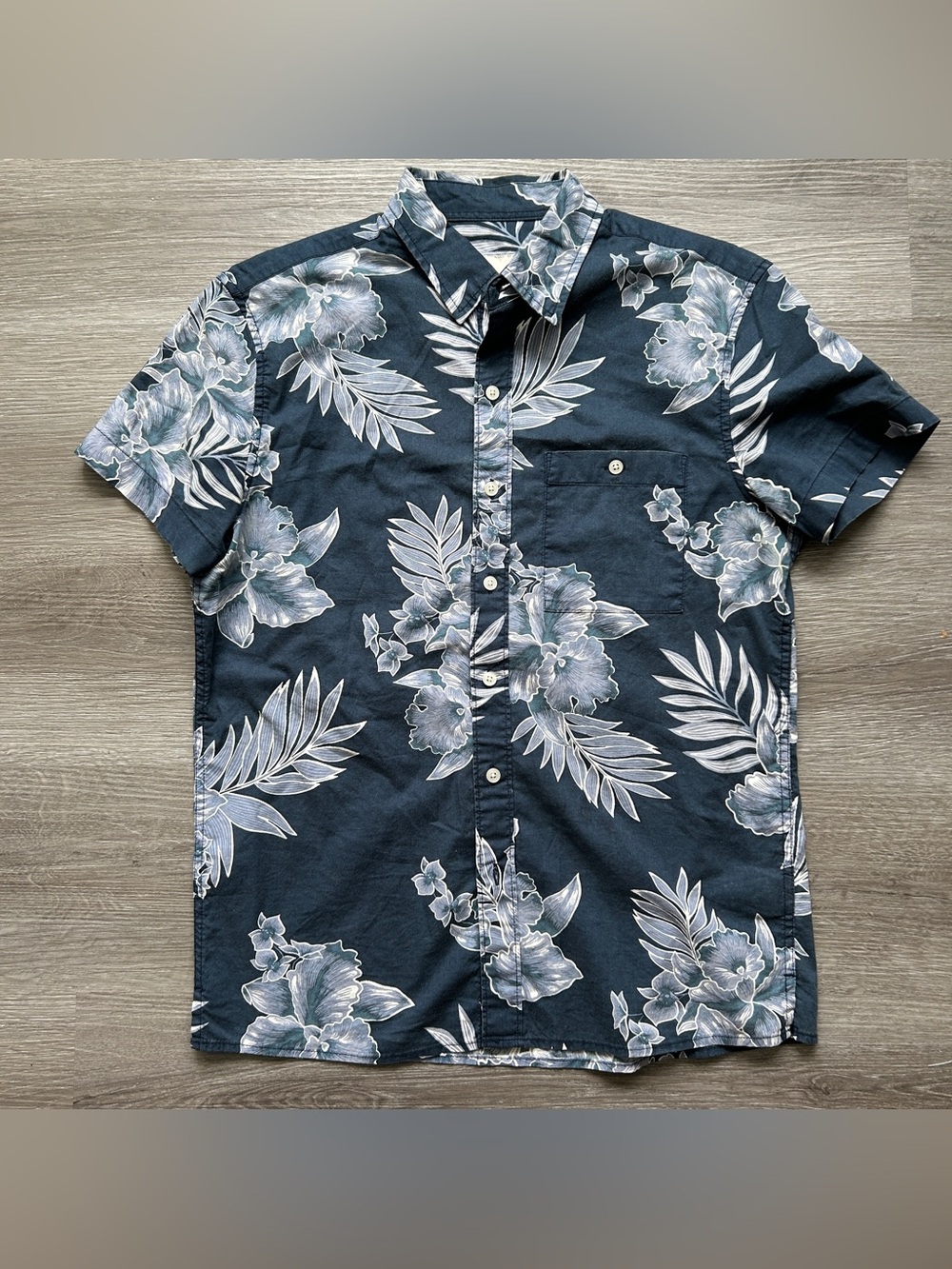 American Eagle Blue Floral Tropical Short Sleeve Button Down Shirt S Hawaiian